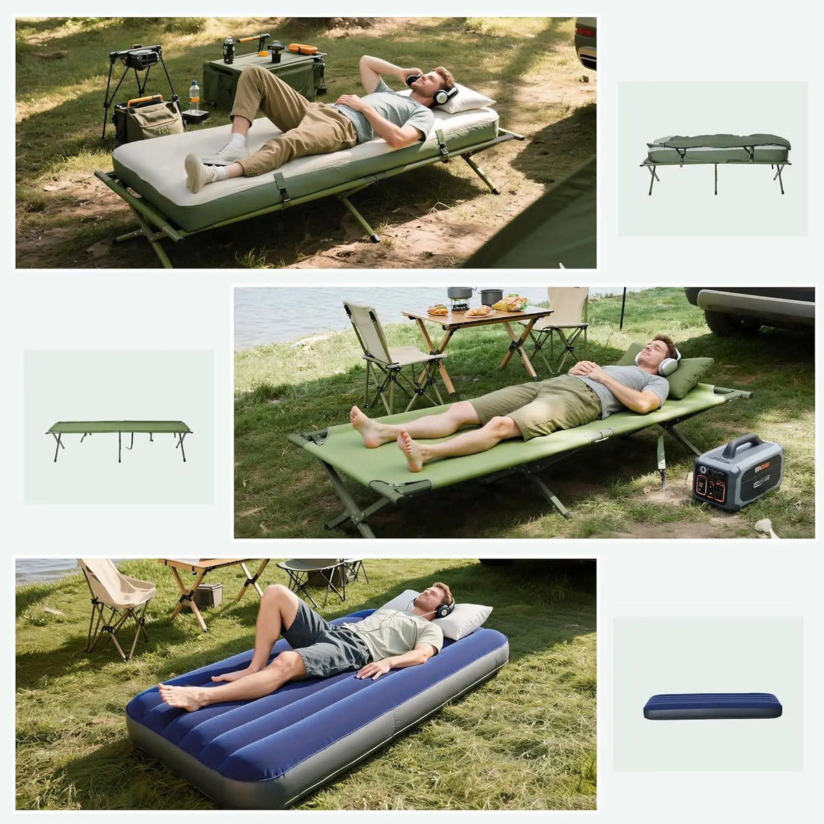 6-In-1 Folding Camping Cot With Mattress Pillow Sleeping Bag