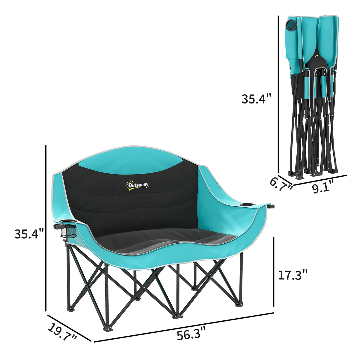 Outsunny Padded Folding Double Camping Chair For Adults