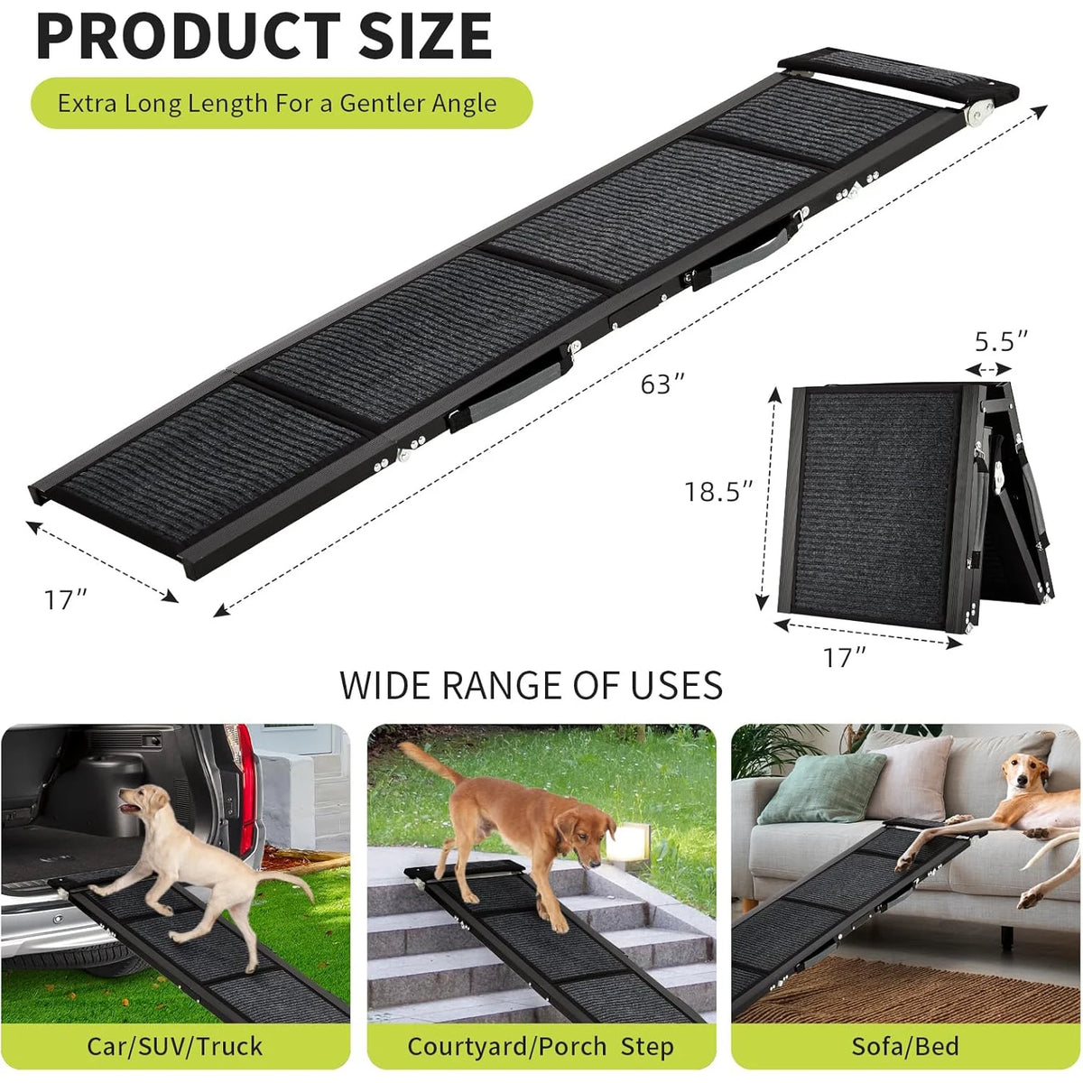 HiMISS Upgrade Folding Dog Car Ramp With Anti Slip Base
