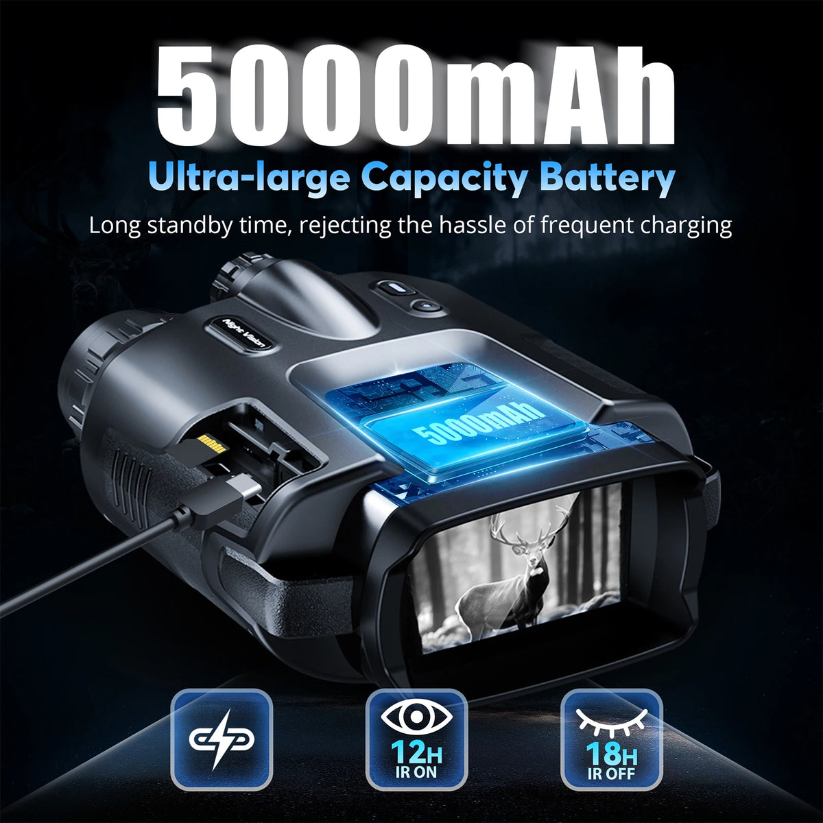 USB Rechargeable 4K Night Vision Binoculars With Infrared Digital Zoom