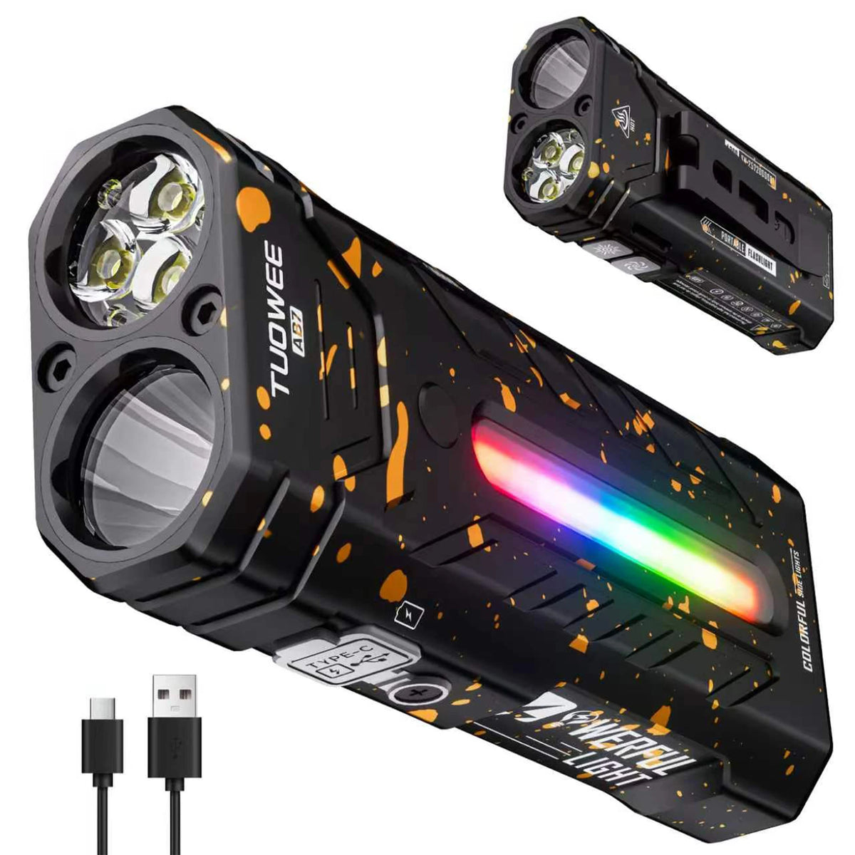 Rechargeable Magnetic LED Flashlight Featuring RGB Lighting And Portable Design