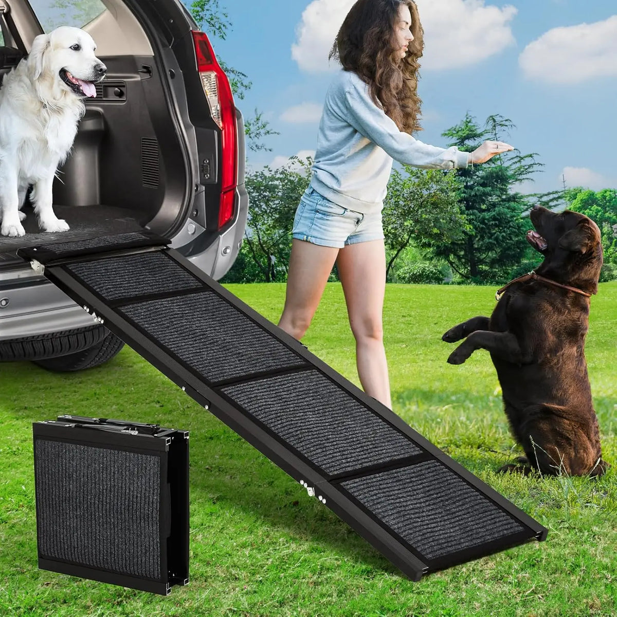 HiMISS Upgrade Folding Dog Car Ramp With Anti Slip Base