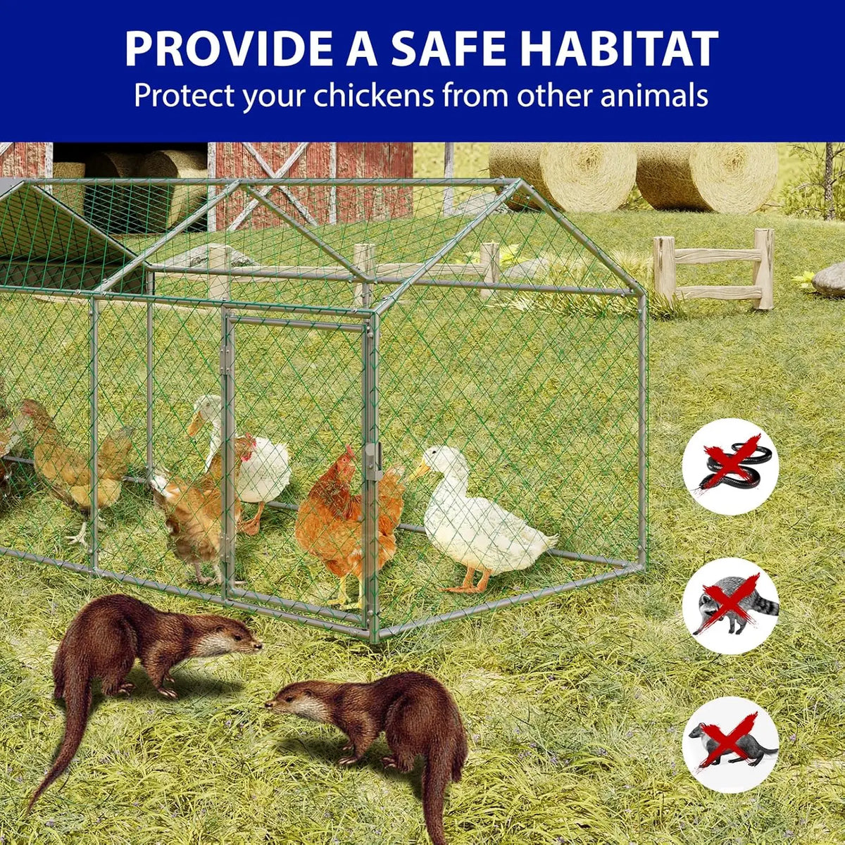 Portable Metal Chicken Coop 120x40x40in Chicken Run For Yard With Anti-UV Waterproof Cover, Poultry Cage For Ducks Rabbits