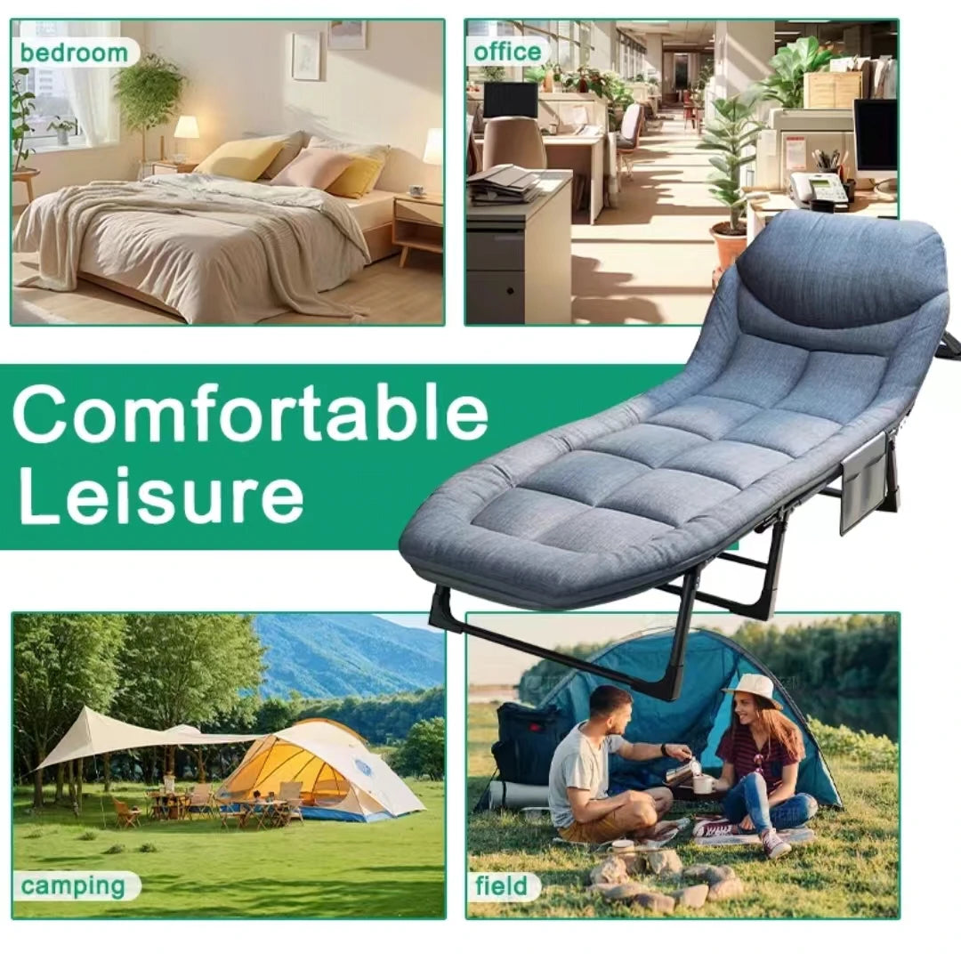 Aoran Folding Lounge Chair With Side Pocket And Steel Frame