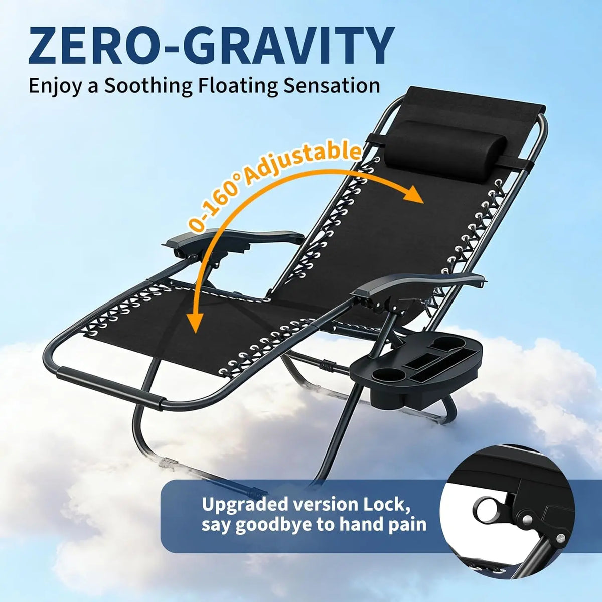 HiMISS Folding Outdoor Reclining Patio Lounge Chair With Tray