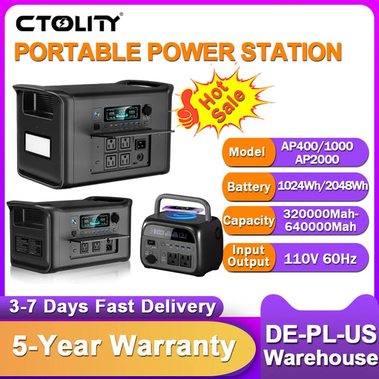 Ctolity 1024Wh Portable Power Station With Solar Camping Backup
