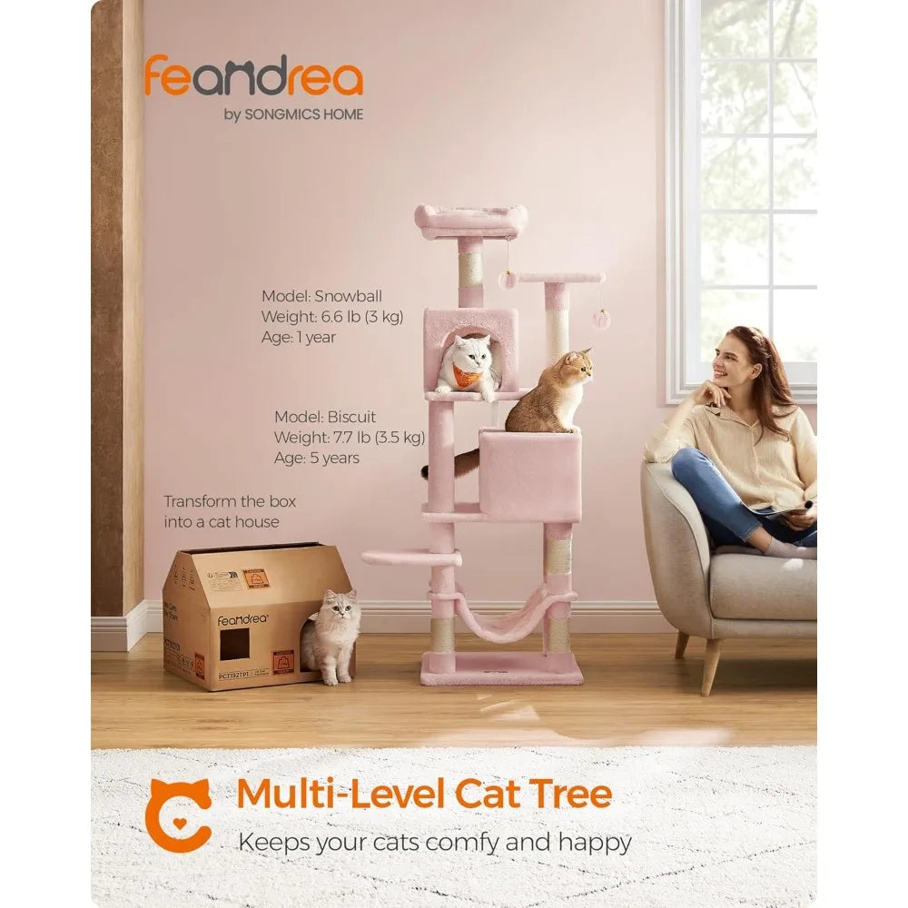 Tall Multi Level Cat Tree Condo with Scratching Posts Perches Caves Hammock and Toys