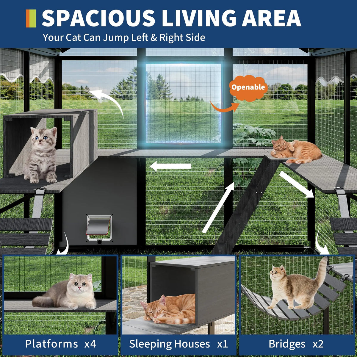 HiMiss Aluminum Outdoor Catio Walk In Cat Run Platform Enclosure