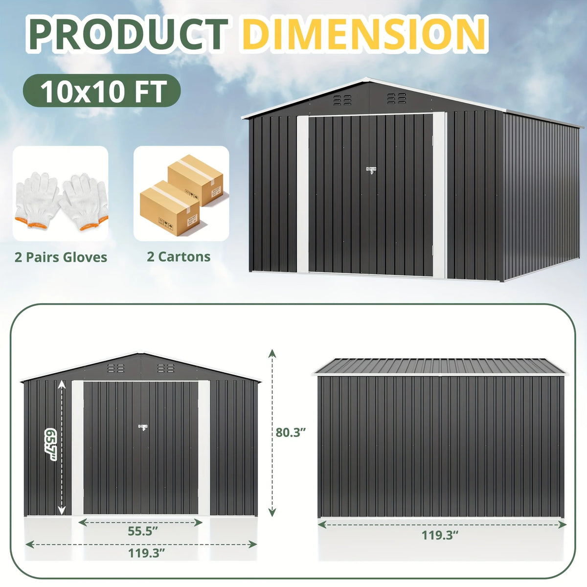 Viwat Heavy Duty Metal Garden Storage Shed With Lockable Door