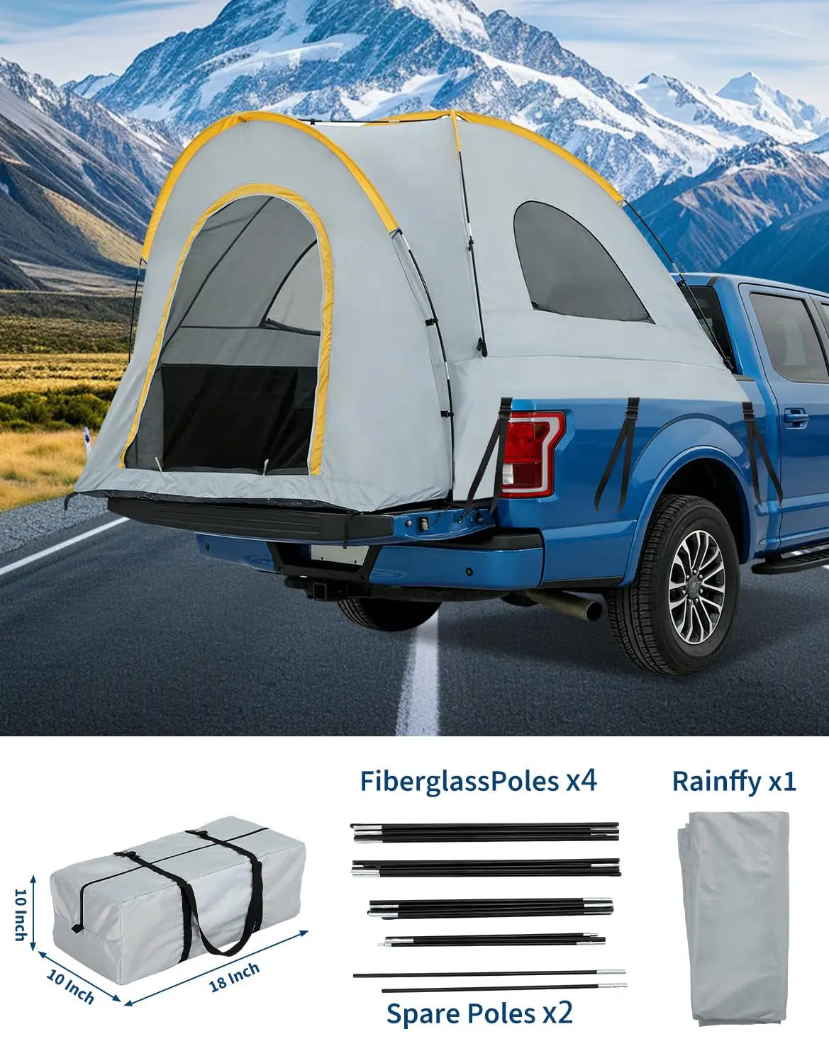 Sturdy Truck Bed Tent With Wide Awning For Two Adults