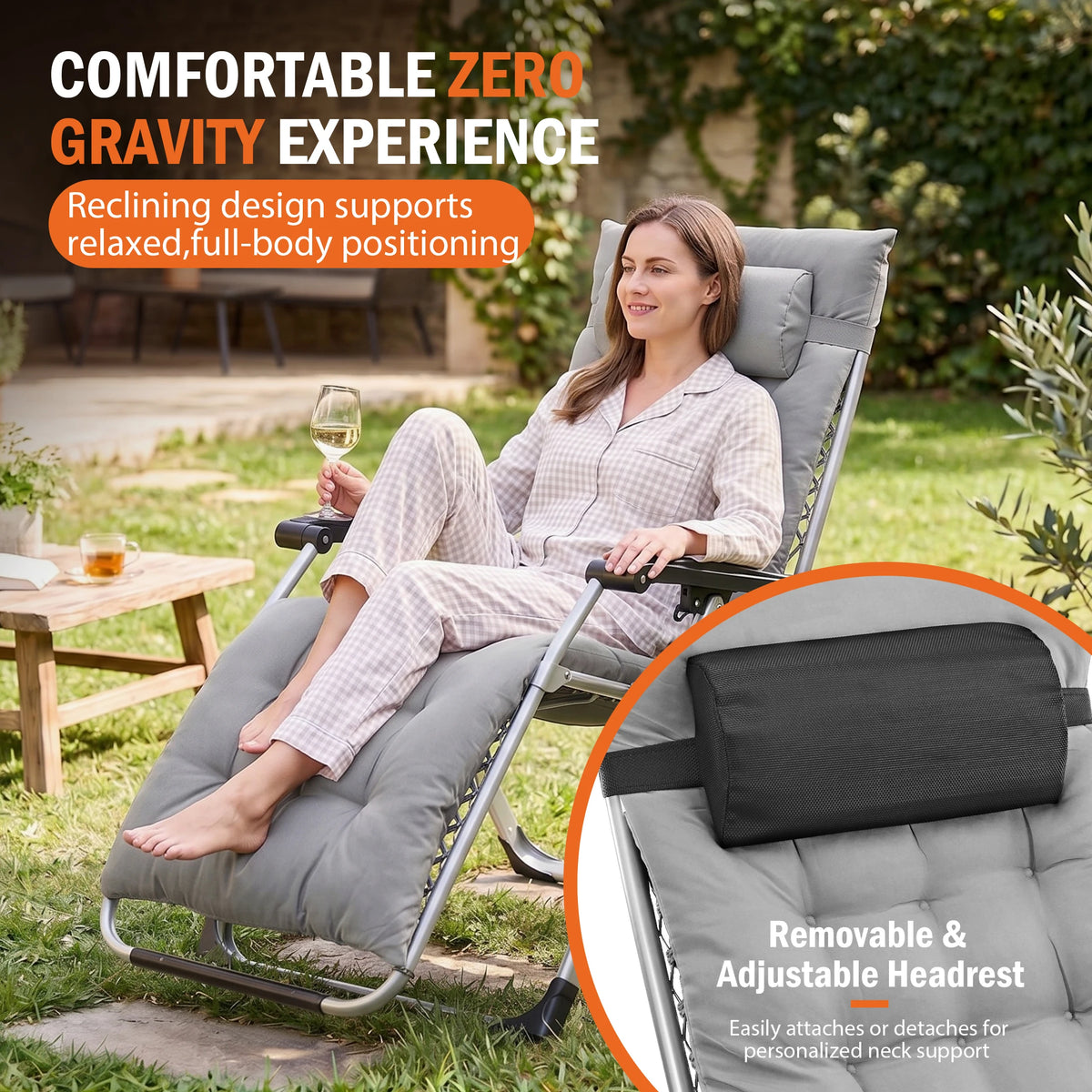 JHK Zero Gravity Reclining Camping Lounge Chair With Soft Cushion