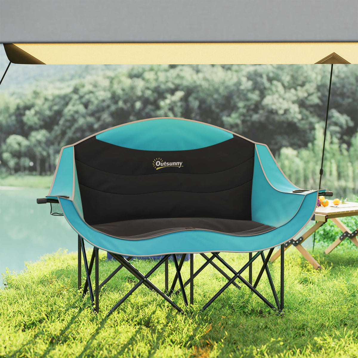 Outsunny Padded Folding Double Camping Chair For Adults