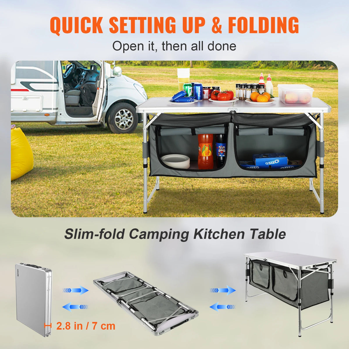 SucceBuy Quick Setup Folding Camping Kitchen Table For Outdoors
