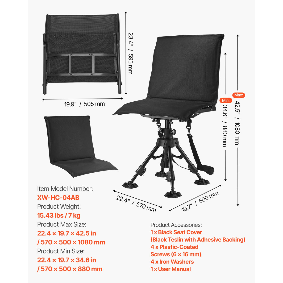 Swivel Folding Steel Frame Hunting Ground Stool For Camping