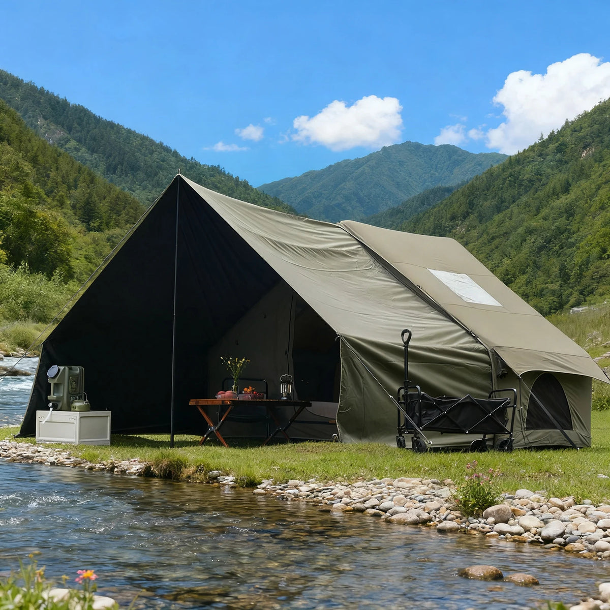 Pakicetus Inflatable Camping Tent With Extended Sun Canopy And Uv Protection
