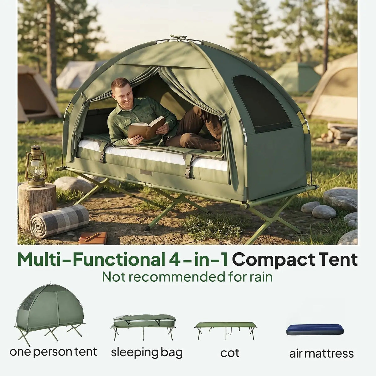 6-In-1 Folding Camping Cot With Mattress Pillow Sleeping Bag