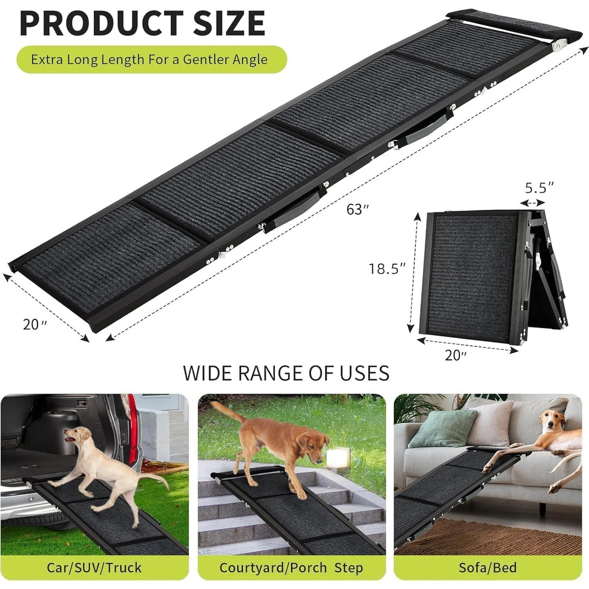 HiMISS Upgrade Folding Dog Car Ramp With Anti Slip Base