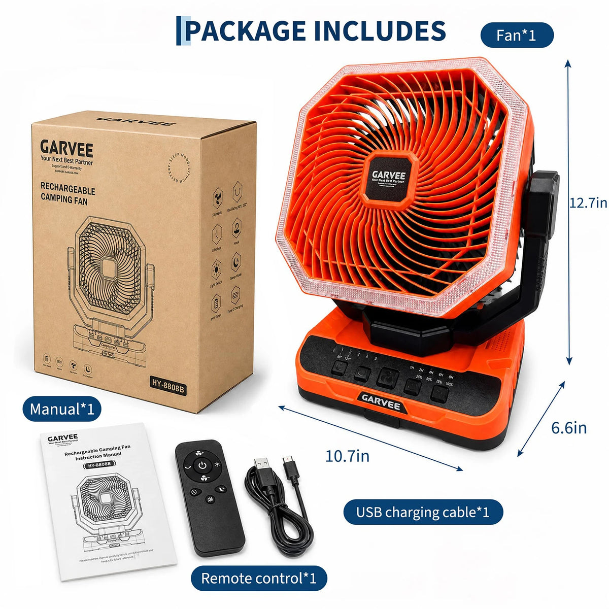 HiMiss 40000mAh Portable Camping Fan With Remote Timer And Led