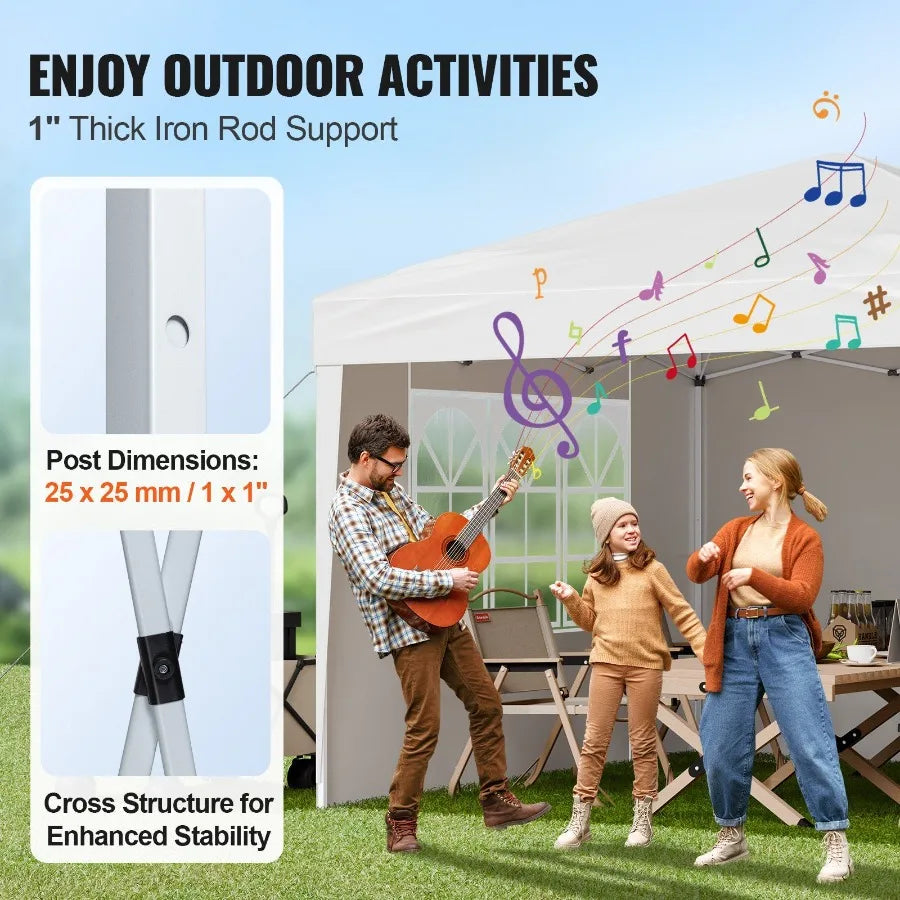 Pop Up Canopy Gazebo With 3 Sidewalls And Ventilated Windows