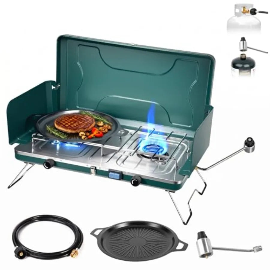 Portable Dual Fuel Camping Stove With Automatic Ignition Windshield