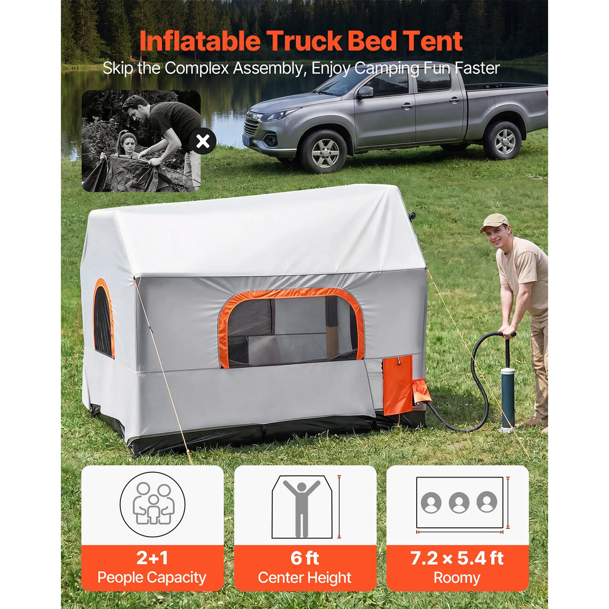 SucceBuy Inflatable Pickup Truck Tent With Ventilated Mesh Windows