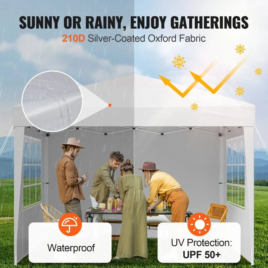 Pop Up Canopy Gazebo With 3 Sidewalls And Ventilated Windows