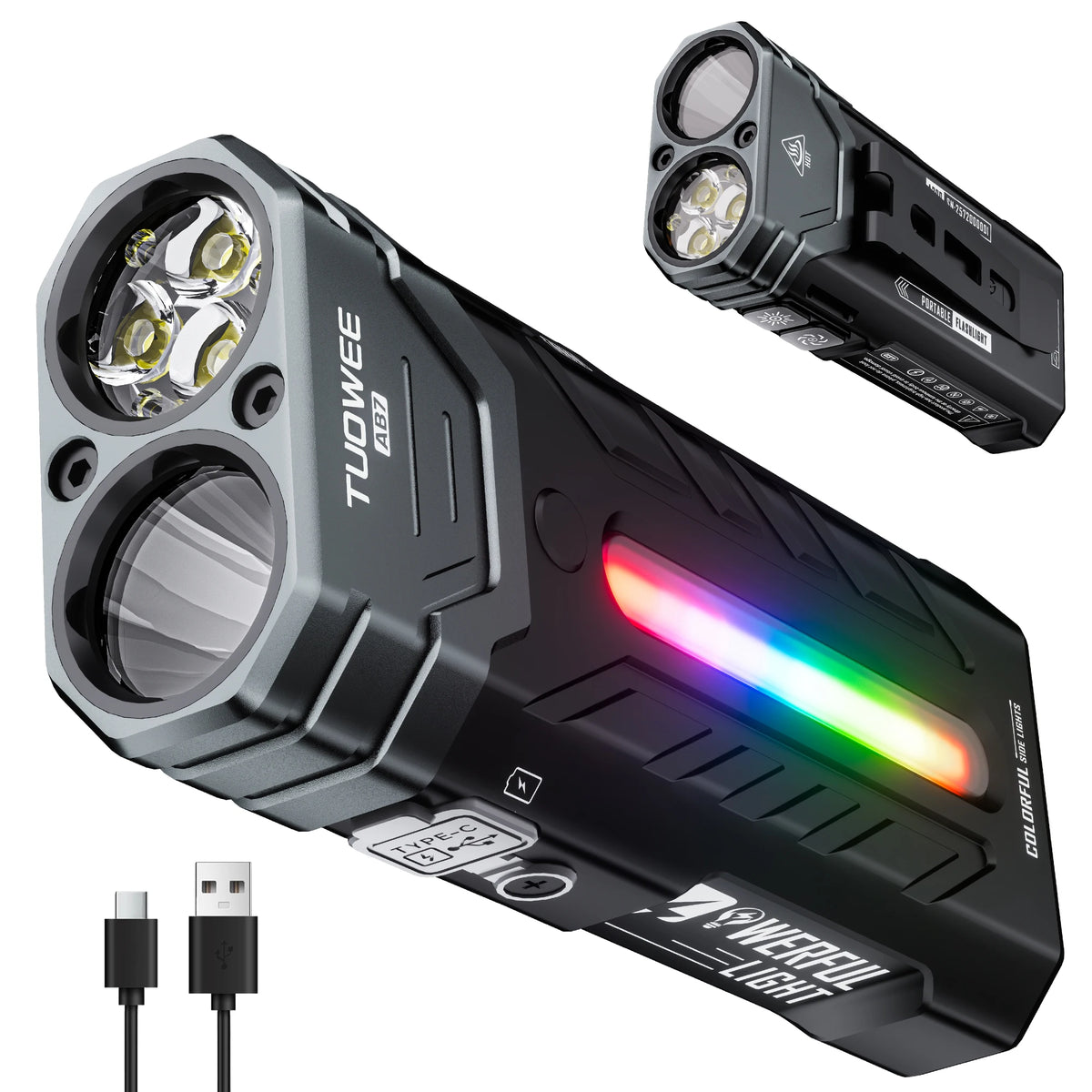 Rechargeable Magnetic LED Flashlight Featuring RGB Lighting And Portable Design