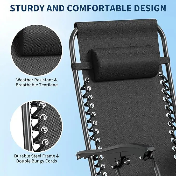 HiMISS Foldable Outdoor Lounge Chair With Pillow Cup Holder Adjustable