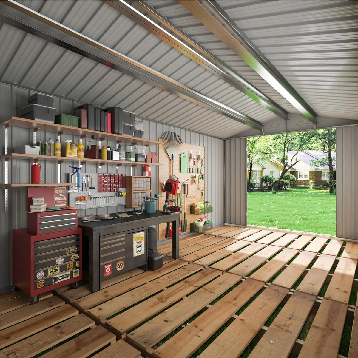 Viwat Heavy Duty Metal Garden Storage Shed With Lockable Door