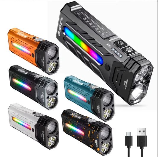Rechargeable Magnetic LED Flashlight Featuring RGB Lighting And Portable Design