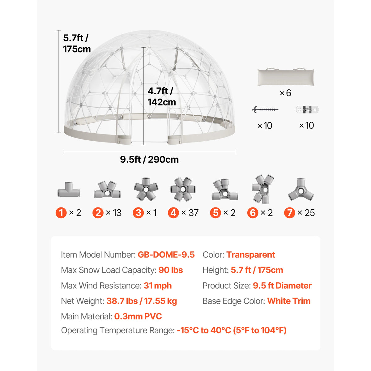 Weatherproof Geodesic Garden Dome Tent Greenhouse With PVC Window