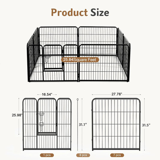 JHK Metal 8 Panels Dog Playpen Pet Fence 24 Inch to 32 Inch Foldable Large Dog Puppy Exercise for Yard Gate Camping Outdoor