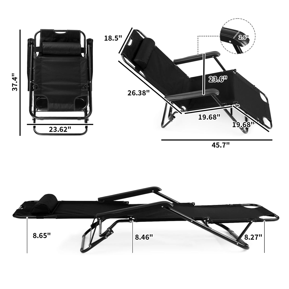 Extendable Folding Reclining Beach Chair For Home Camping