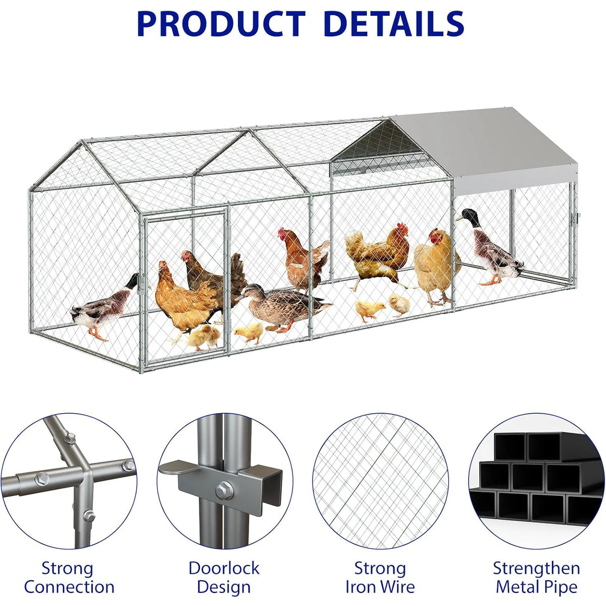 Portable Metal Chicken Coop 120x40x40in Chicken Run For Yard With Anti-UV Waterproof Cover, Poultry Cage For Ducks Rabbits