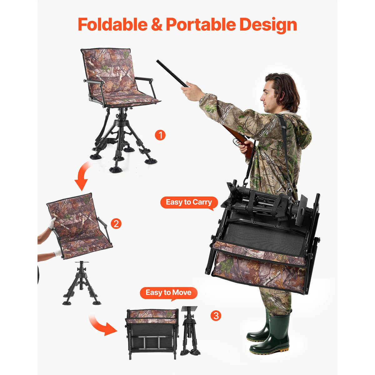 Swivel Folding Steel Frame Hunting Ground Stool For Camping