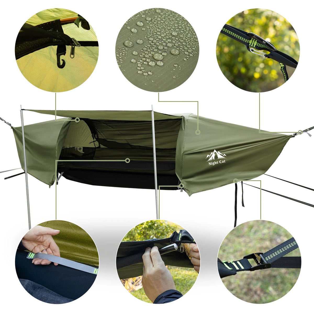 Night Cat Waterproof Hammock Tent with Mosquito Net and Storage