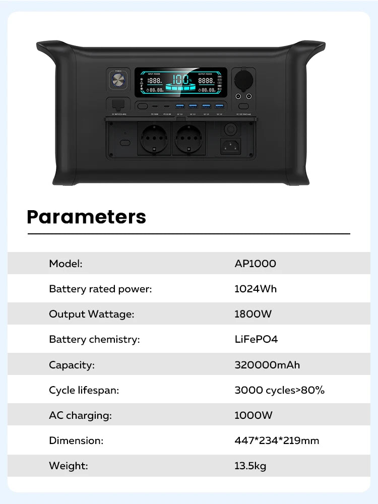 CTOLITY 2400W Portable Power Station 1024Wh Solar Backup Generator