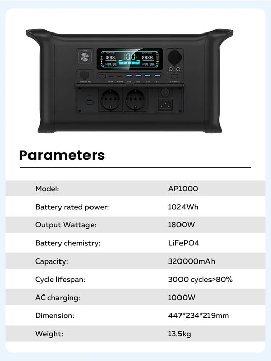 CTOLITY 2400W Portable Power Station 1024Wh Solar Backup Generator
