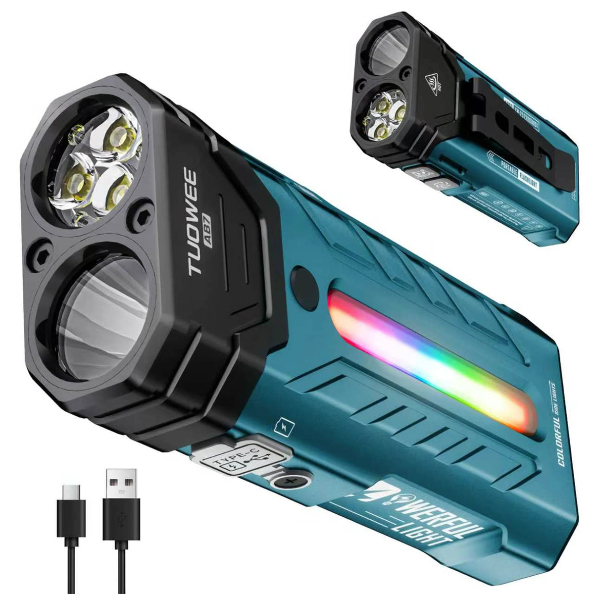 Rechargeable Magnetic LED Flashlight Featuring RGB Lighting And Portable Design