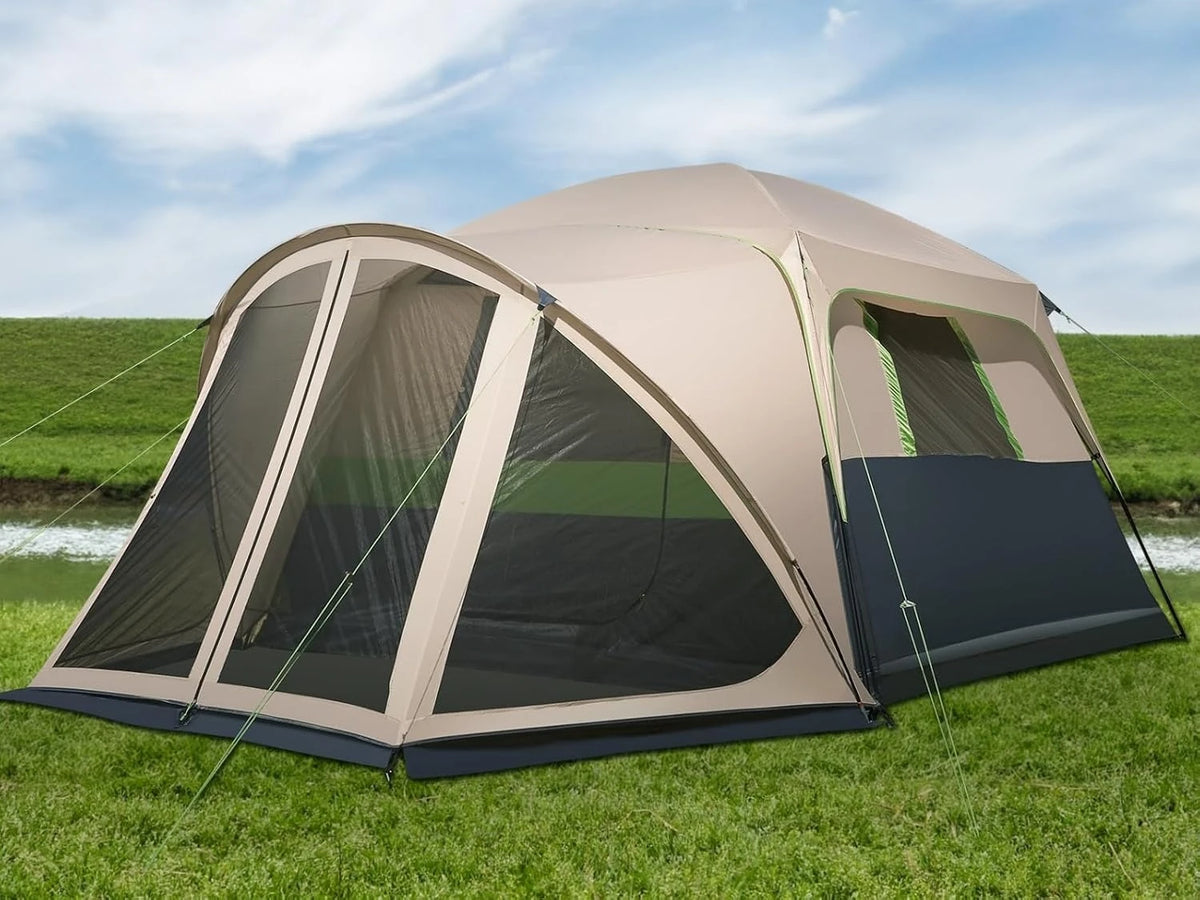 Weatherproof Family Camping Tent With Screen Porch And Rainfly