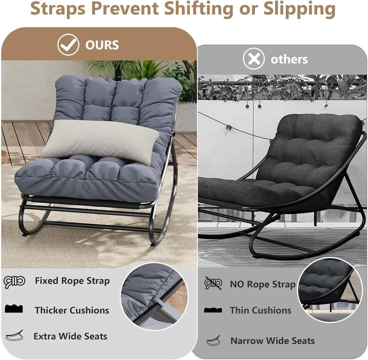 HiMISS Heavy Duty Outdoor Patio Rocking Chair With Thick Cushions
