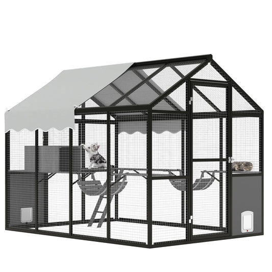 HiMiss Aluminum Outdoor Catio Walk In Cat Run Platform Enclosure