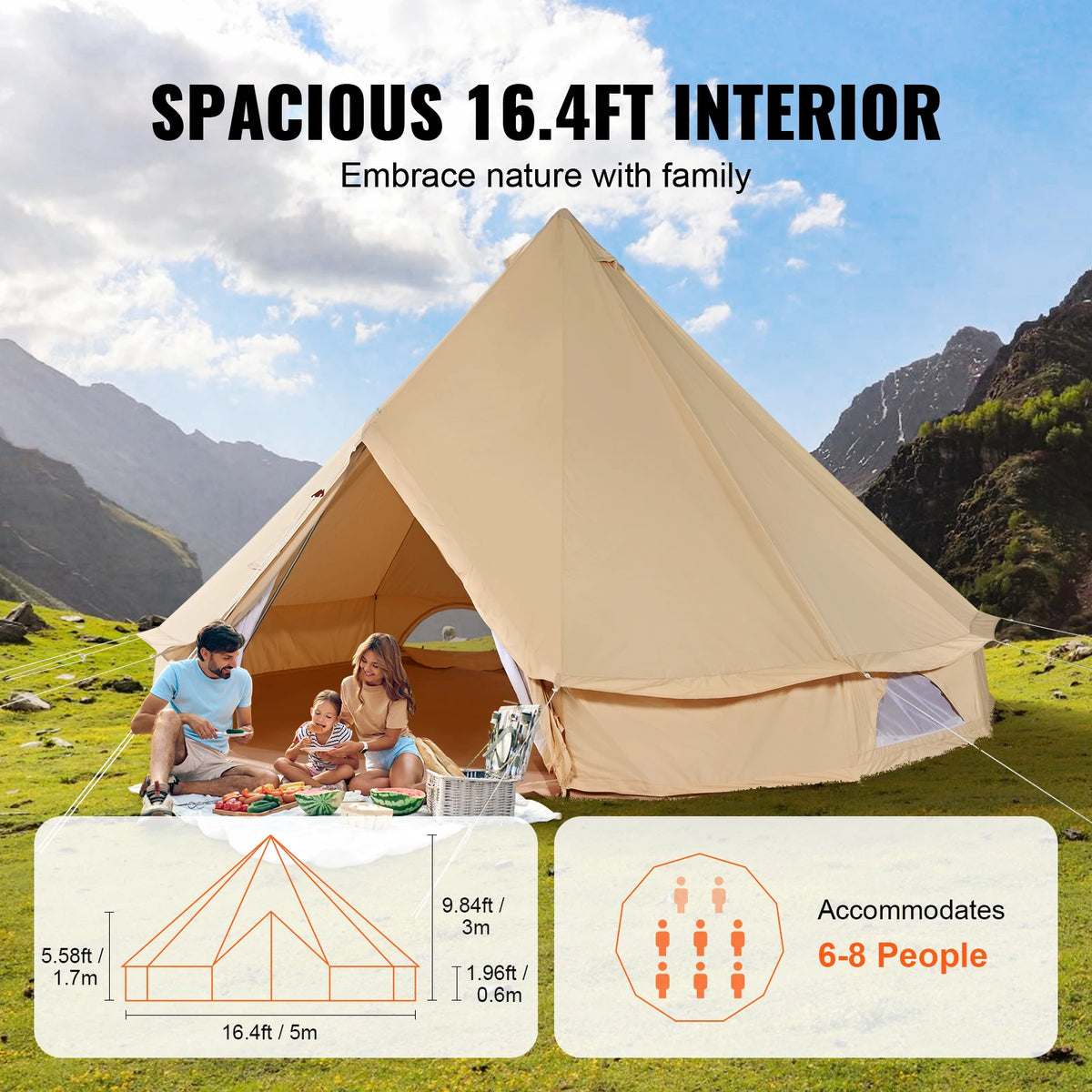 SucceBuy Canvas Bell Tent Four Seasons Camping Yurt With Stove