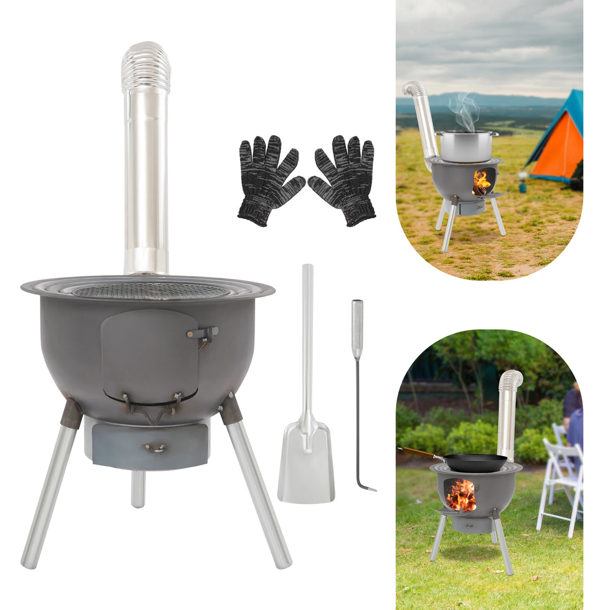 Portable Wood Stove Fire Pit With Grill Grate For Camping
