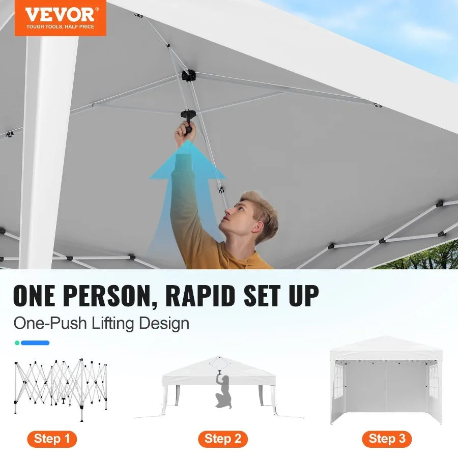 Pop Up Canopy Gazebo With 3 Sidewalls And Ventilated Windows