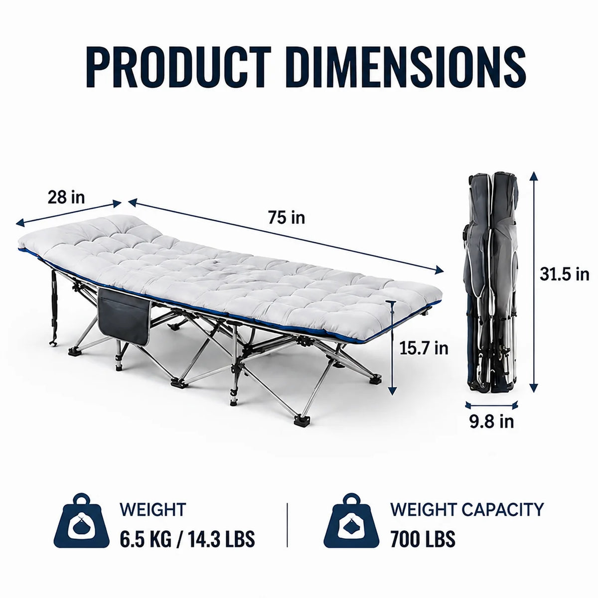 Portable Folding Camping Cot With Thick Mattress And Steel Frame