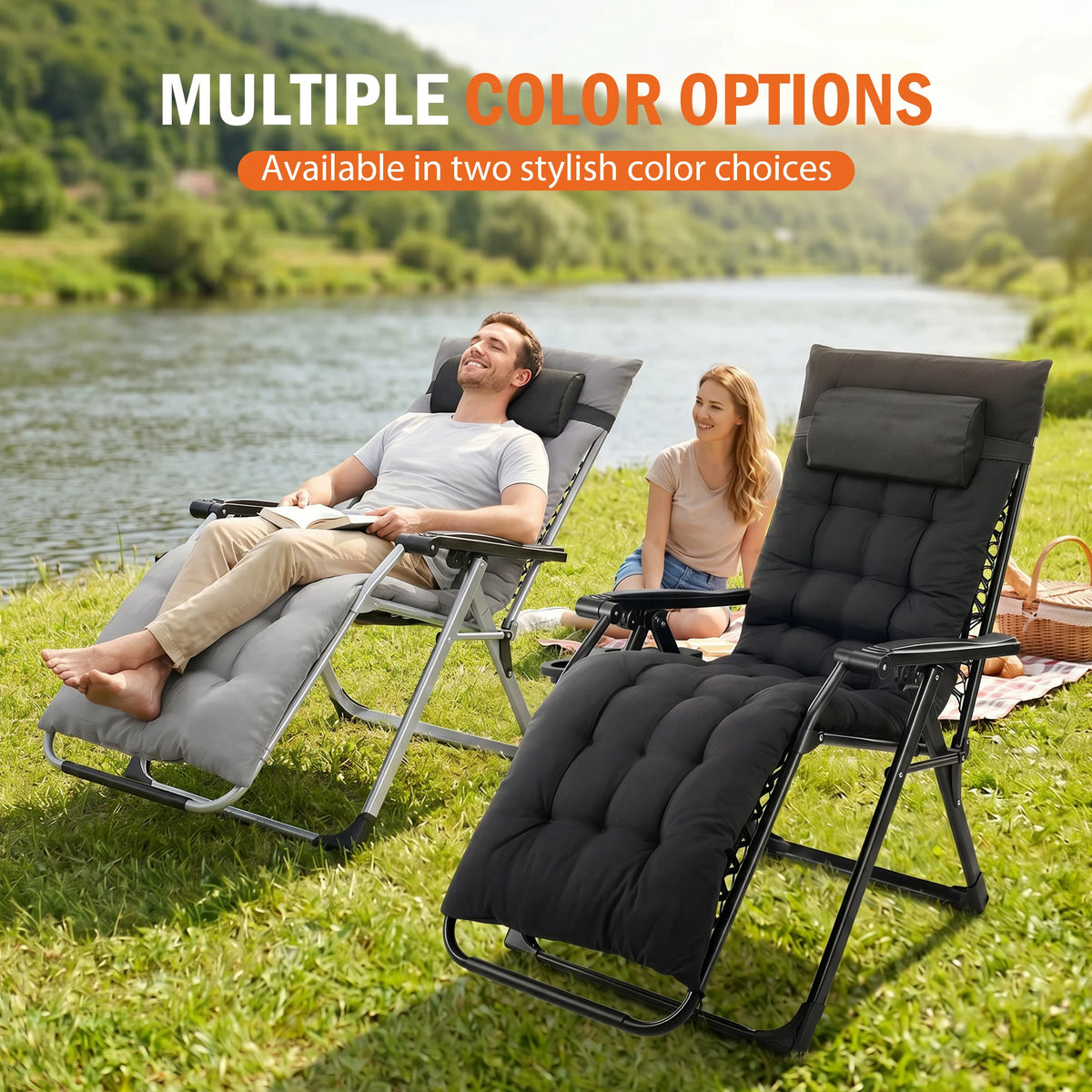 JHK Zero Gravity Reclining Camping Lounge Chair With Soft Cushion