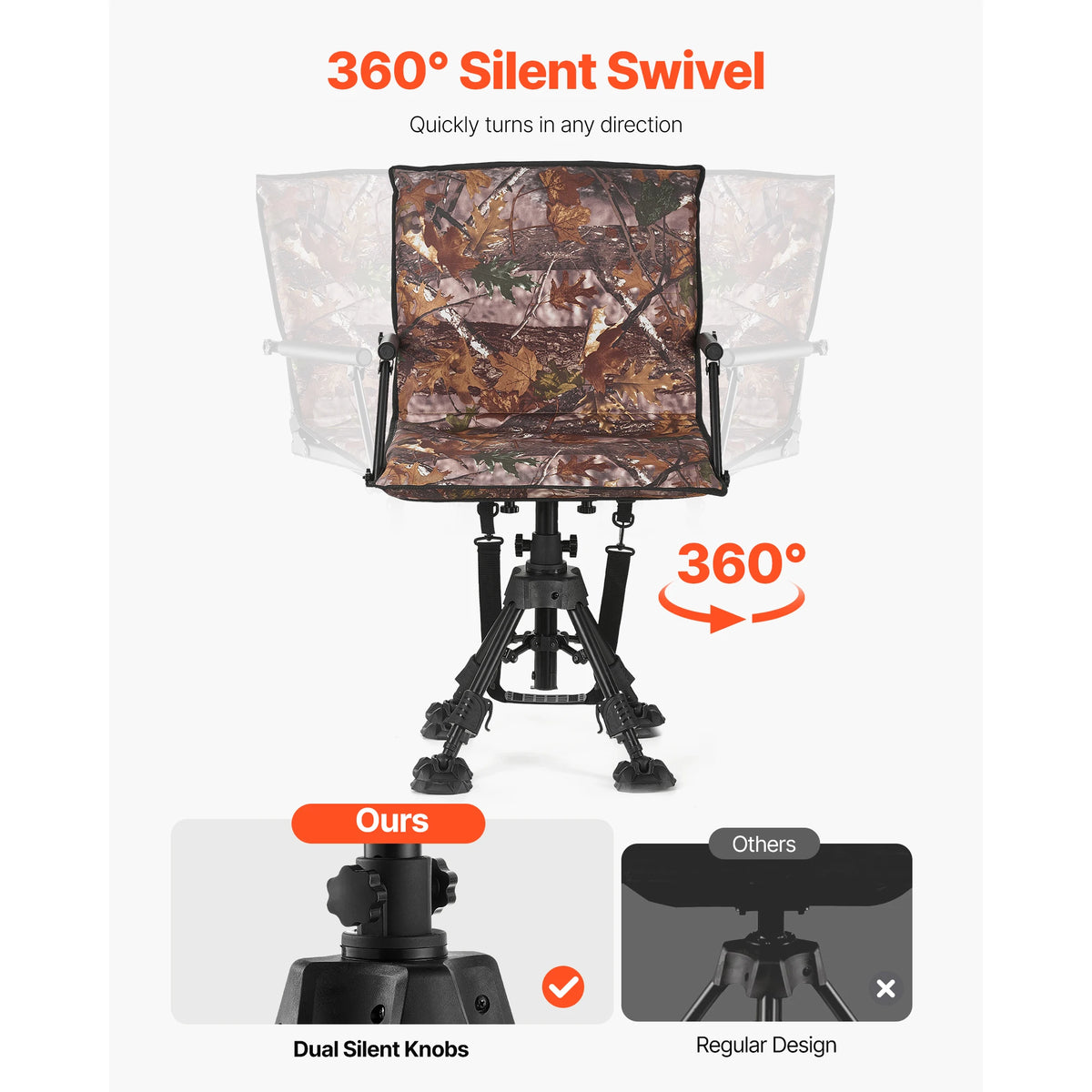 Foldable Silent Swivel Hunting Chair With Heavy Duty Steel Frame