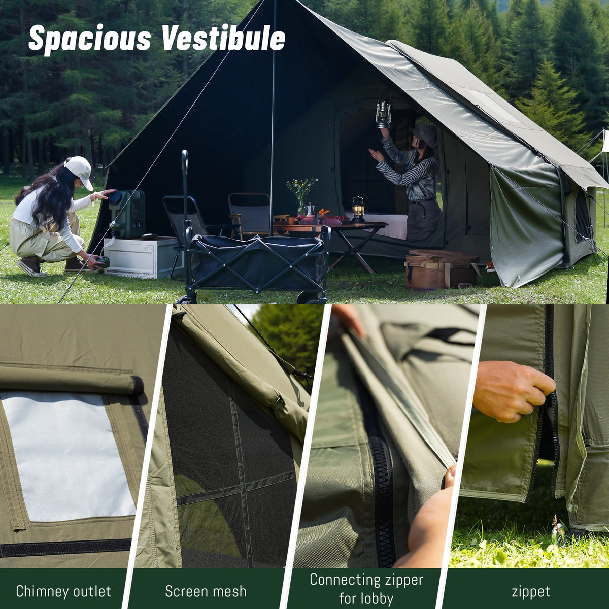 Pakicetus Inflatable Camping Tent With Extended Sun Canopy And Uv Protection