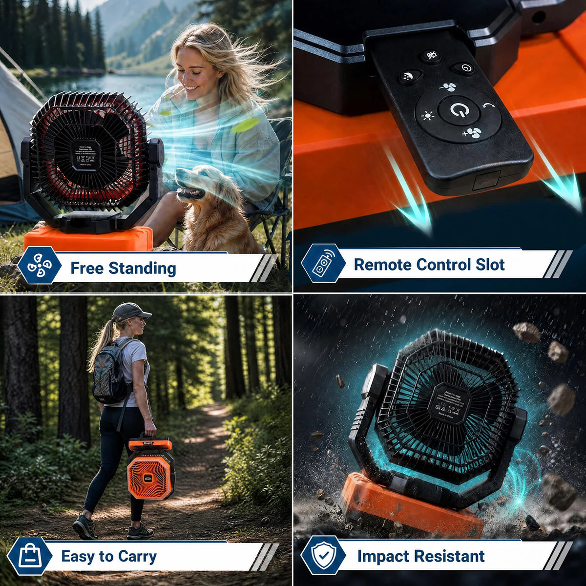 HiMiss 40000mAh Portable Camping Fan With Remote Timer And Led